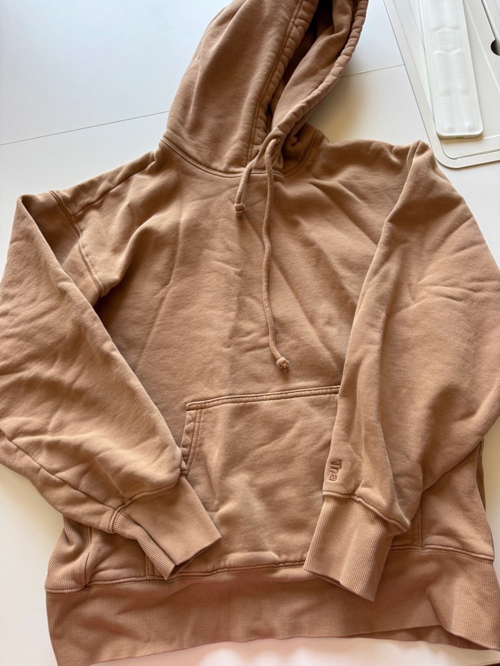 TNA Cozy Fleece Boyfriend Hoodie in Warm Tan